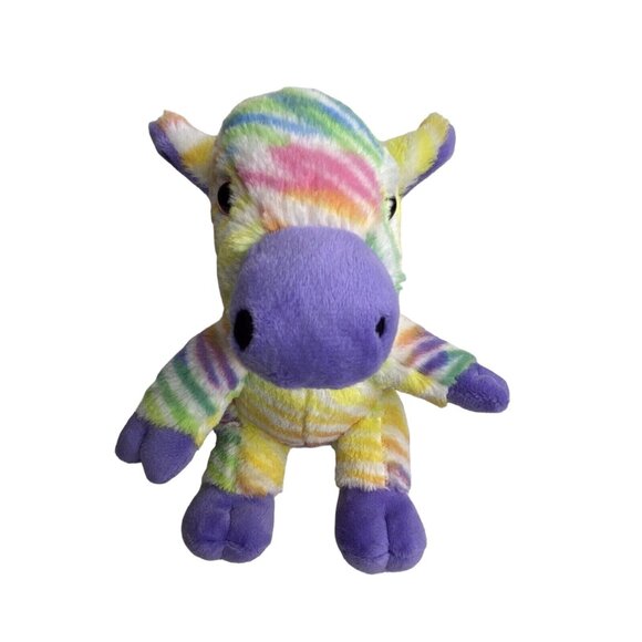 Pastel Striped Zebra Plush Stuffed Animal Rainbow Purple 8" No Tag Pink Eyes - Picture 4 of 8